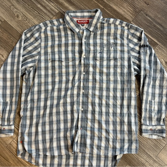 Simms Blue and Gray Plaid Men's Shirt - Picture 1 of 2
